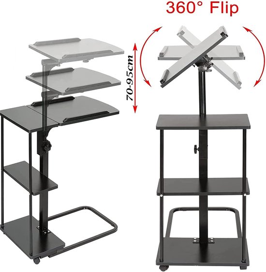 sogesfurniture In hoogte verstelbaar laptoptafel, laptopstandaard, computertafel met wieltjes, mobiele bijzettafel, verzorgingstafel voor bed en bank, 60 x 40 x 71-90 cm, wit