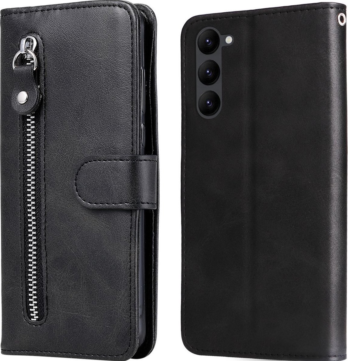 Mobigear Telefoonhoesje geschikt voor Samsung Galaxy S23 Hoesje | Mobigear Zipper Bookcase Portemonnee | Pasjeshouder voor 3 Pasjes | Telefoonhoesje voor Pinpas / OV Kaart / Rijbewijs - Zwart