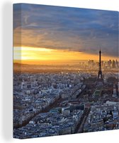 Canvas Schilderij Skyline van Parijs bij de zonsondergang - 90x90 cm - Wanddecoratie