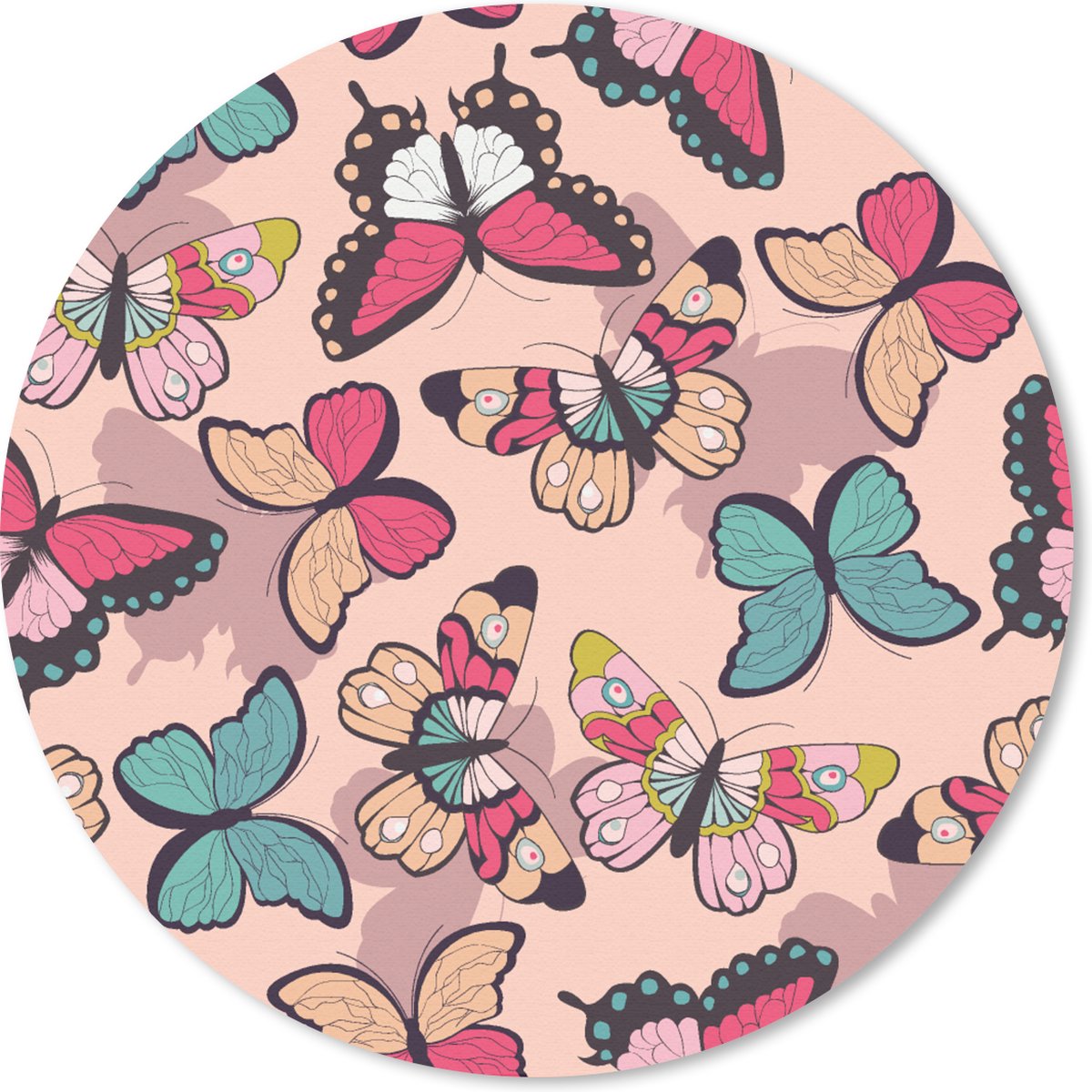 Muismat rond 50x50 cm - Mousepad Vlinder - Roze - Blauw - Design - Ronde muismatten