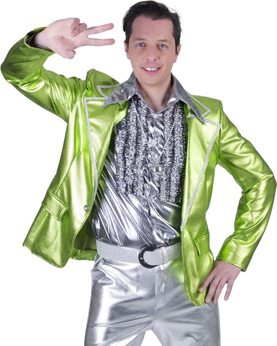 Funny Fashion - Jaren 80 & 90 Kostuum - Glanzend Groen Disco Godheid Colbert Man - Groen - Maat 52-54 - Carnavalskleding - Verkleedkleding