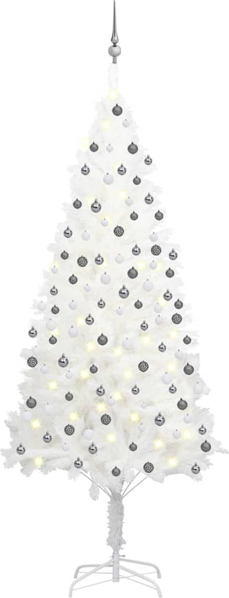 Prolenta Premium - Kunstkerstboom met LED's en kerstballen 210 cm wit
