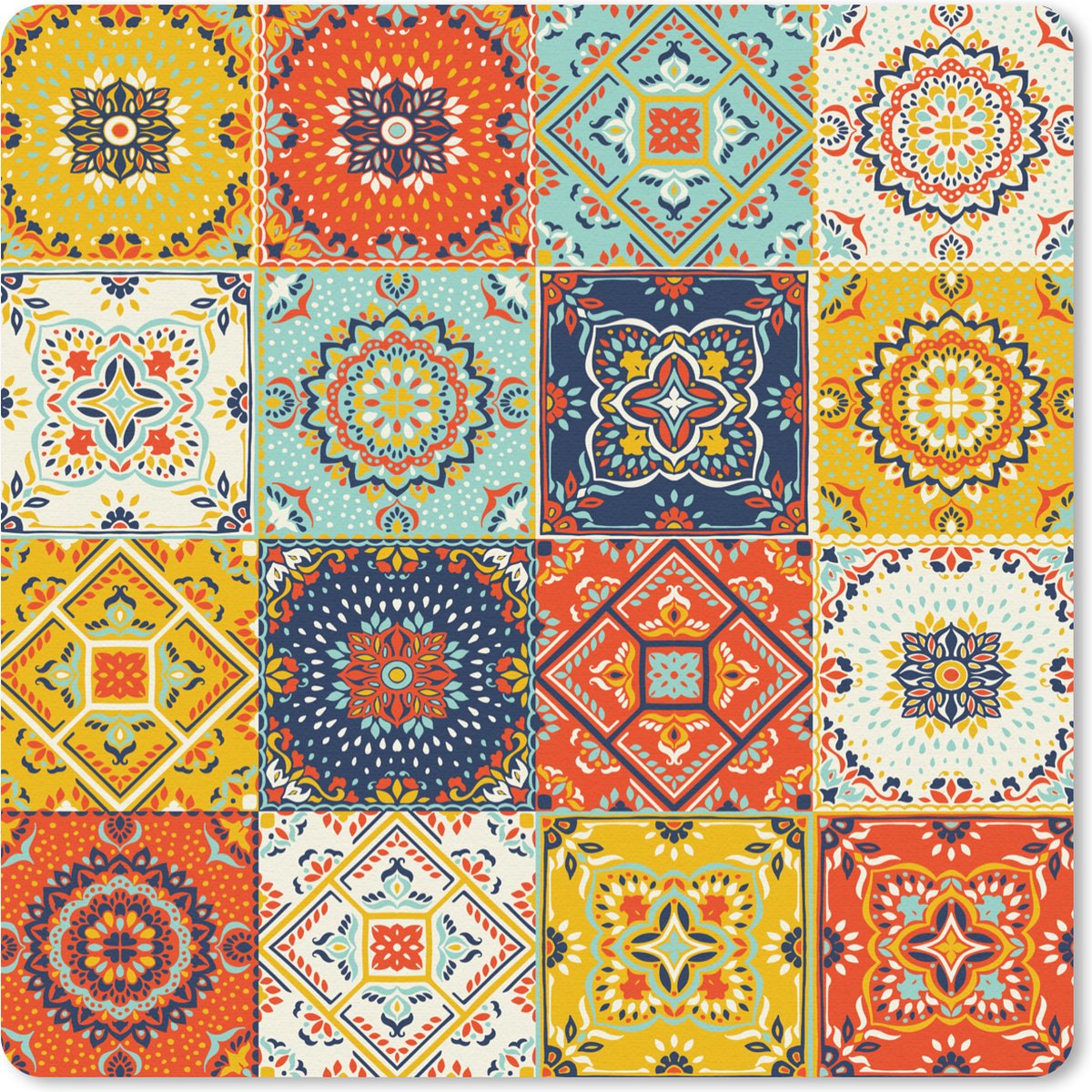 Muismat 30x30 cm - Mousepad Vintage - Bloemen - Patroon - Wit - Oranje - Muismatten