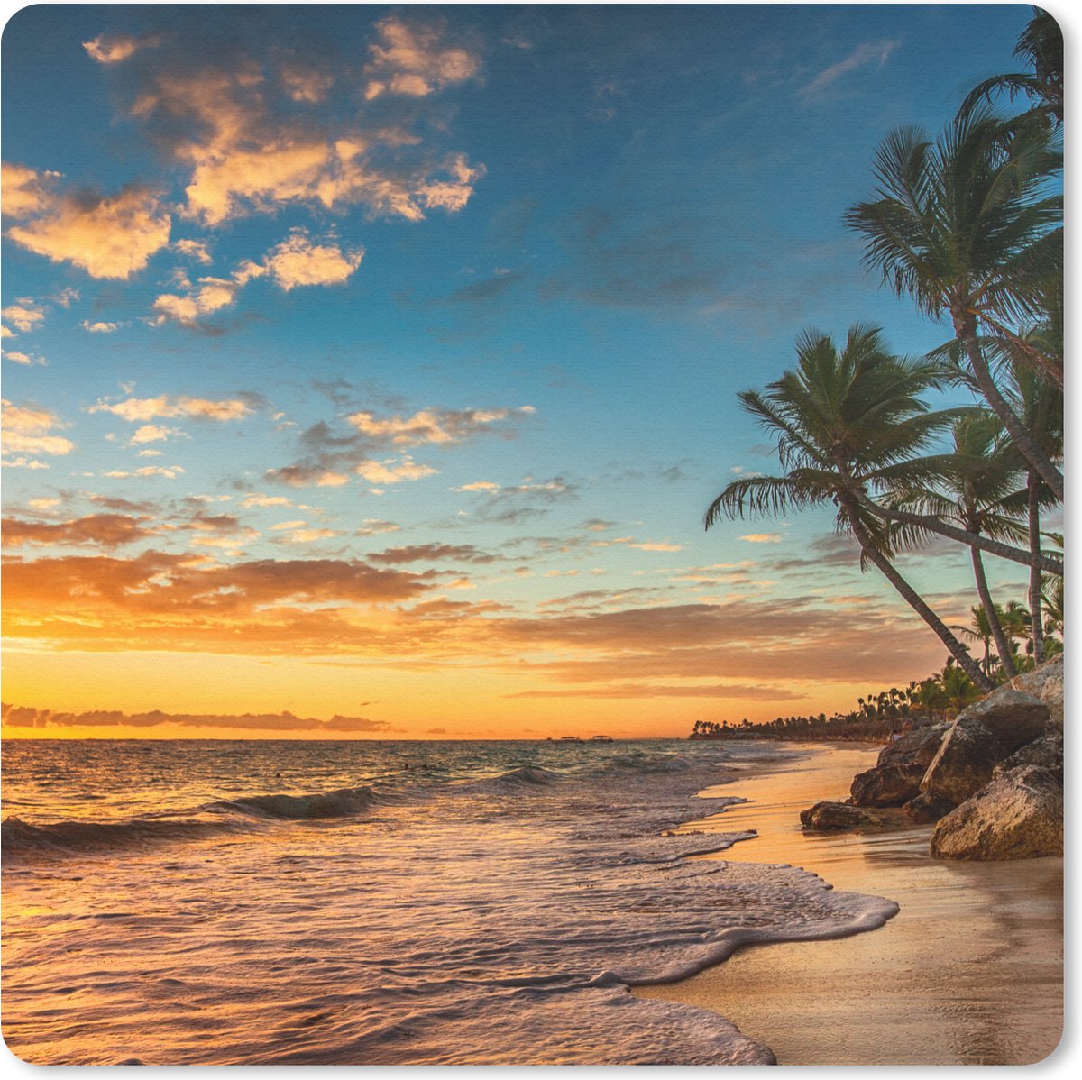 Muismat 20x20 cm - Mousepad Strand - Zonsondergang - Zee - Palmboom - Muismatten