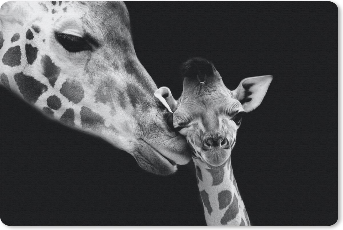 Muismat 27x18 cm - Mousepad Dieren - Zwart - Wit - Giraffe - Portret - Muismatten