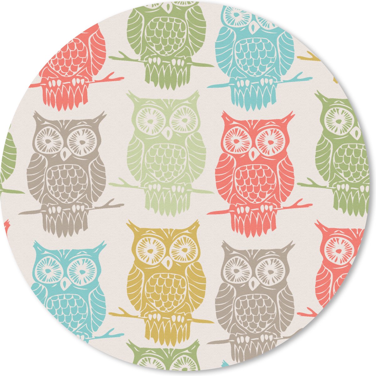 Muismat rond 50x50 cm - Mousepad Patronen - Uil - Vogels - Ronde muismatten