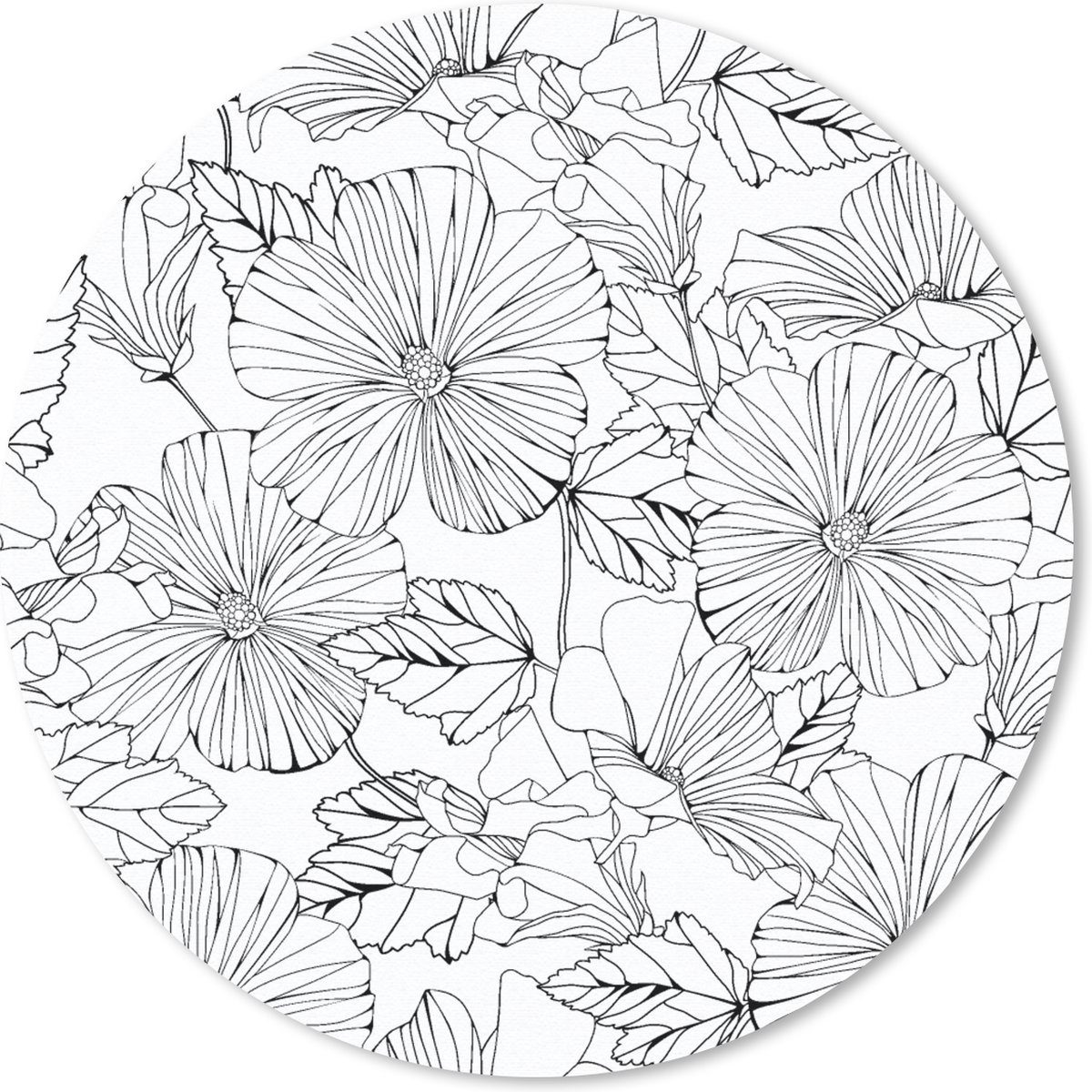 Muismat rond 30x30 cm - Mousepad Bloemen - Zwart - Wit - Design - Flora - Ronde muismatten