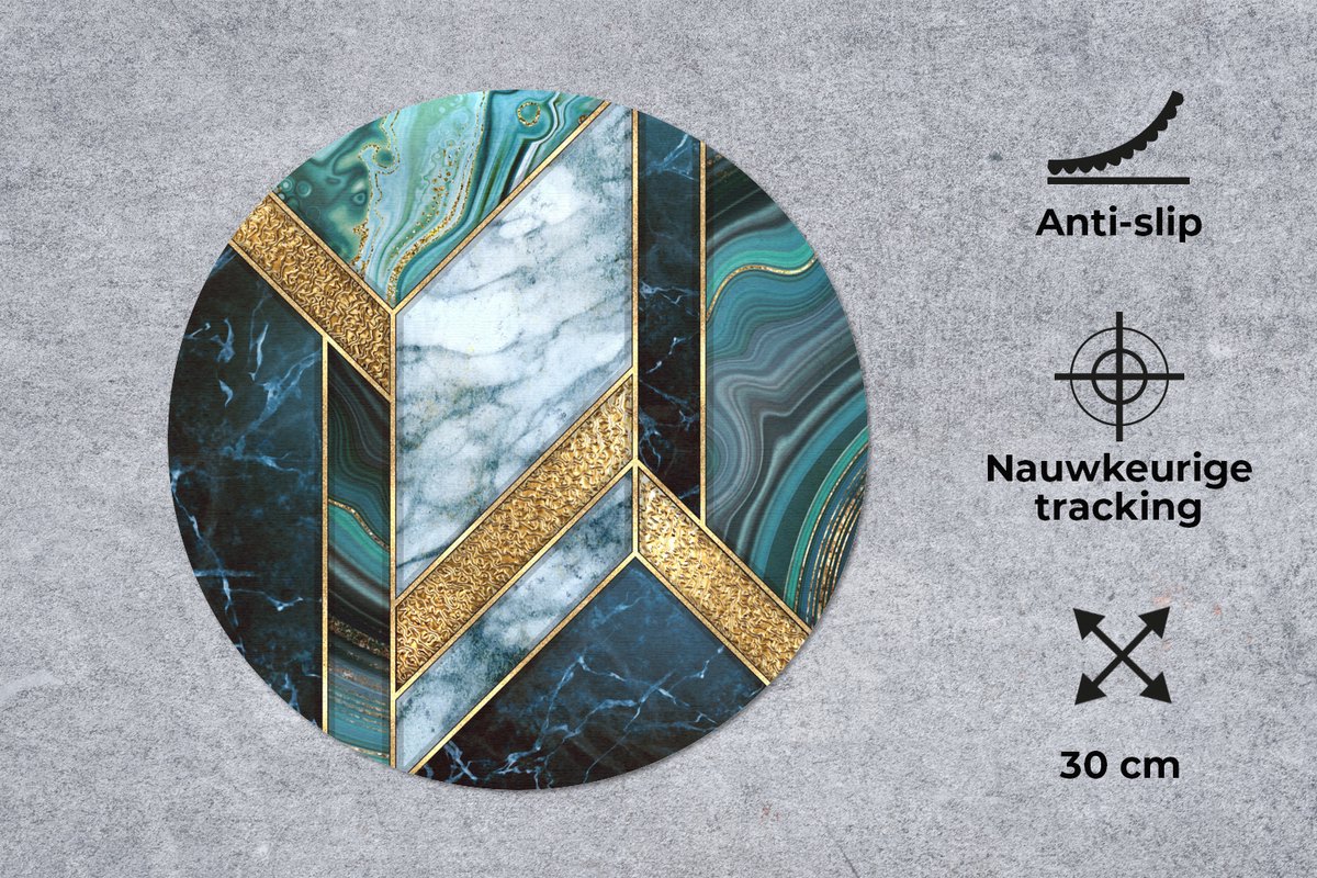 Muismat rond 30x30 cm - Mousepad Marmer - Mozaïek - Goud - Ronde muismatten