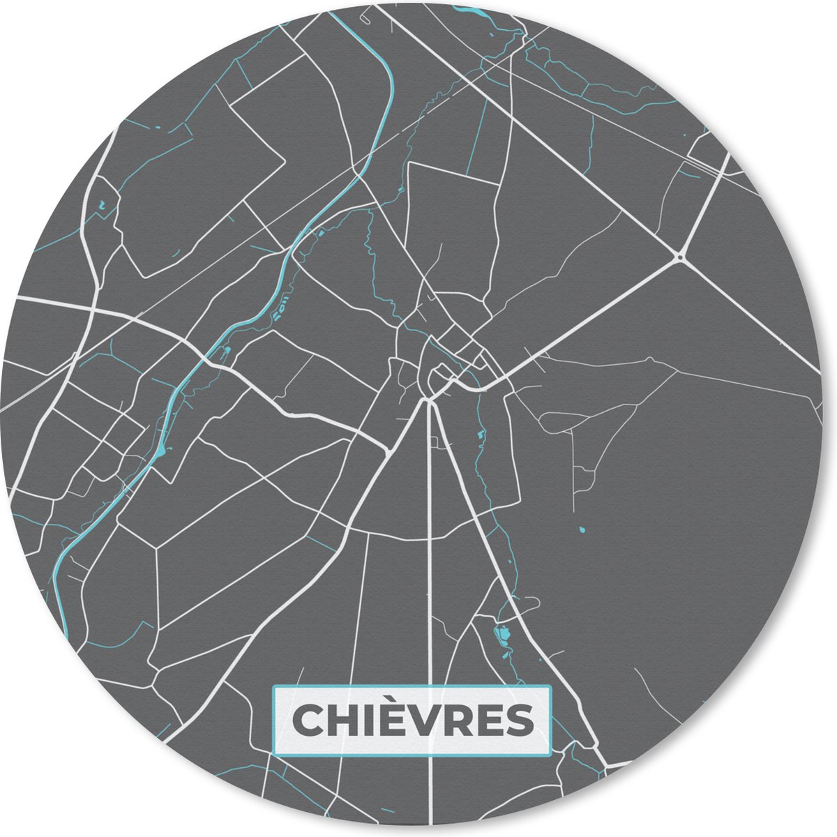 Muismat rond 50x50 cm - Mousepad Stadskaart – Grijs - Kaart – Chièvres – België – Plattegrond - Ronde muismatten - Stadskaart