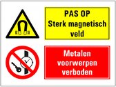 Sterk magnetisch veld, metalen voorwerpen verboden sticker 200 x 150 mm