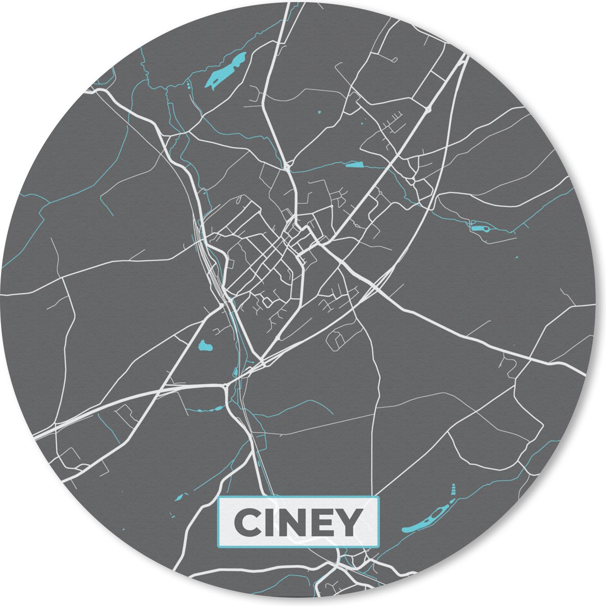 Muismat rond 40x40 cm - Mousepad Stadskaart – Grijs - Kaart – Ciney – België – Plattegrond - Ronde muismatten - Stadskaart