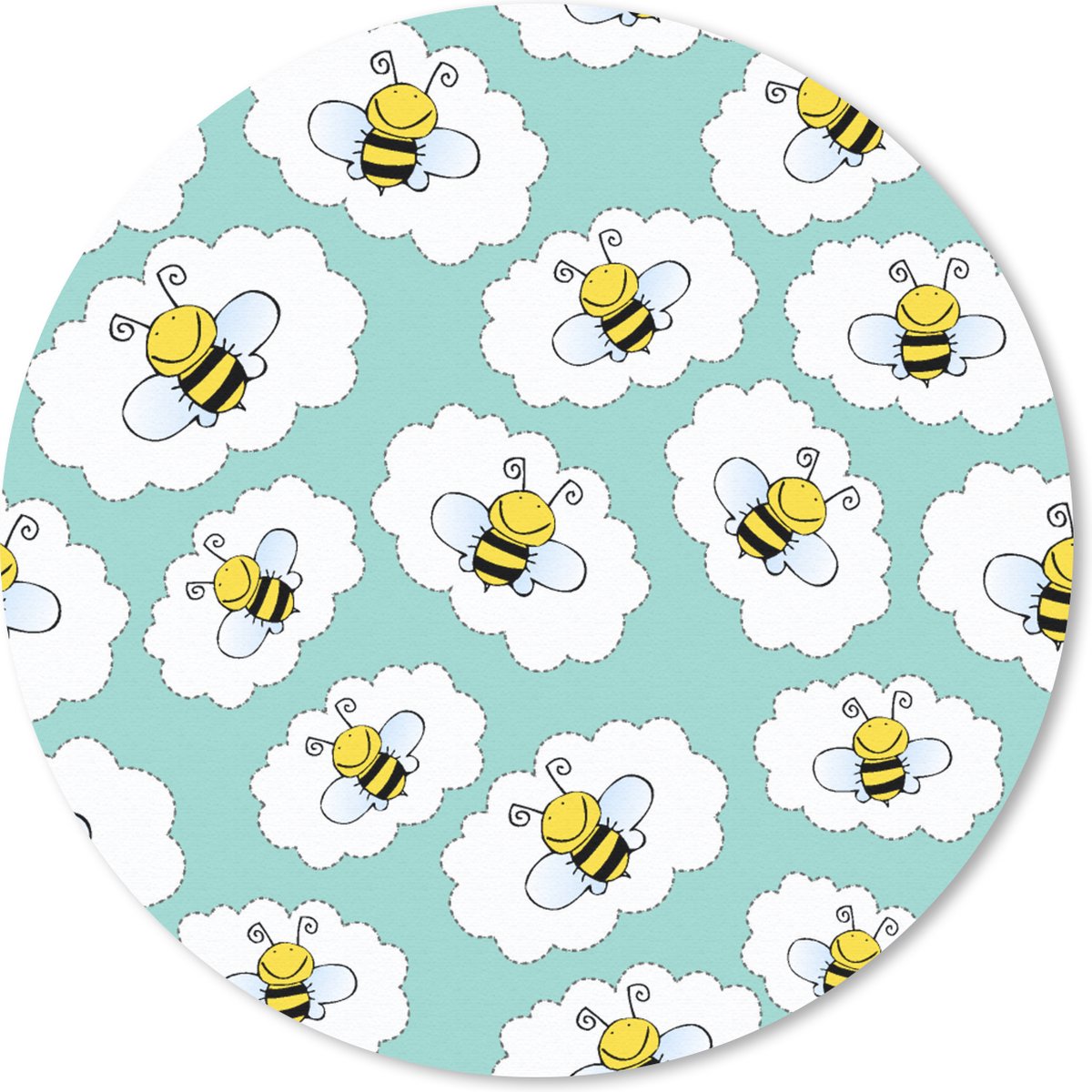 Muismat rond 30x30 cm - Mousepad Bij - Insecten - Patroon - Groen - Ronde muismatten