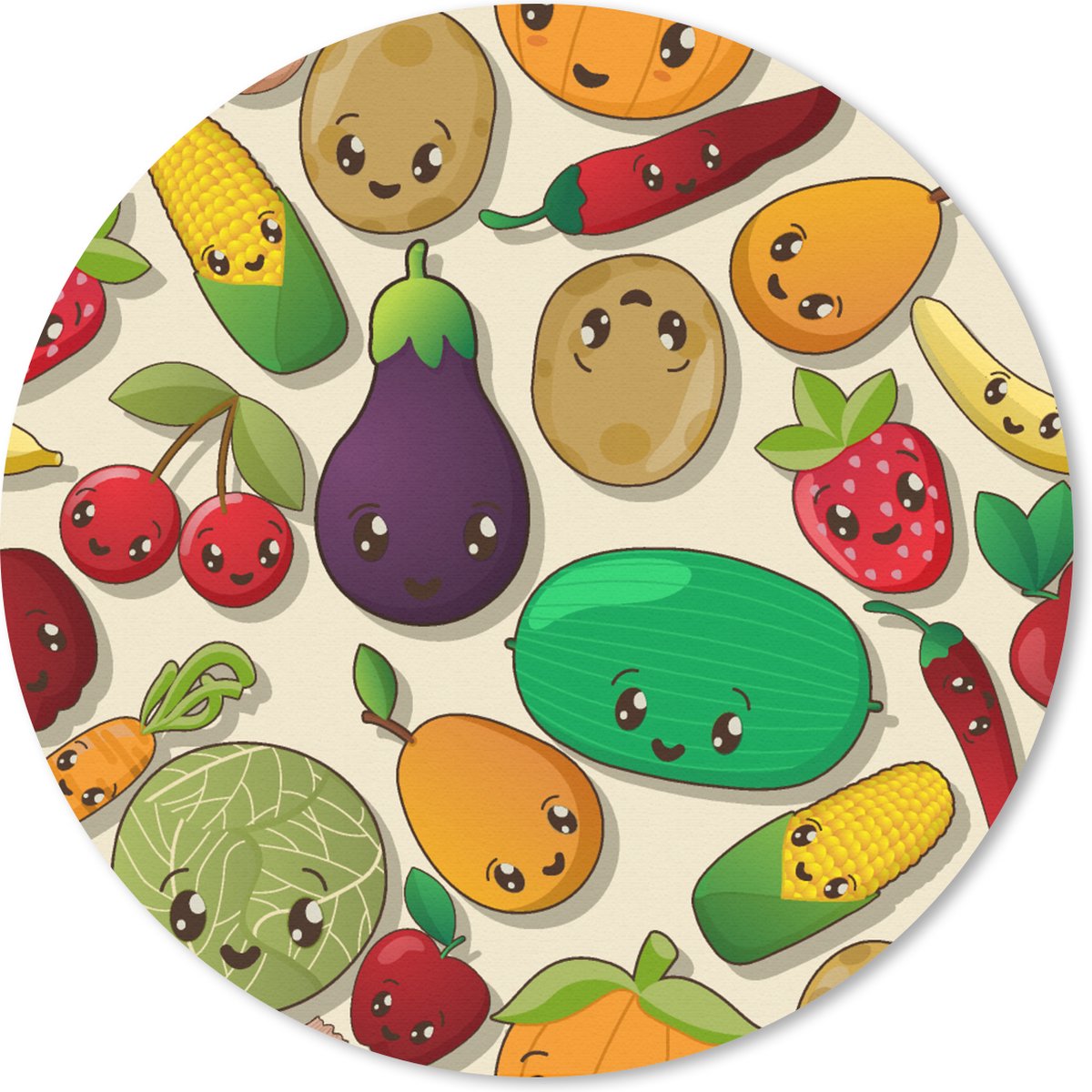 Muismat rond 30x30 cm - Mousepad Kawaii - Patronen - Groente - Fruit - Ronde muismatten