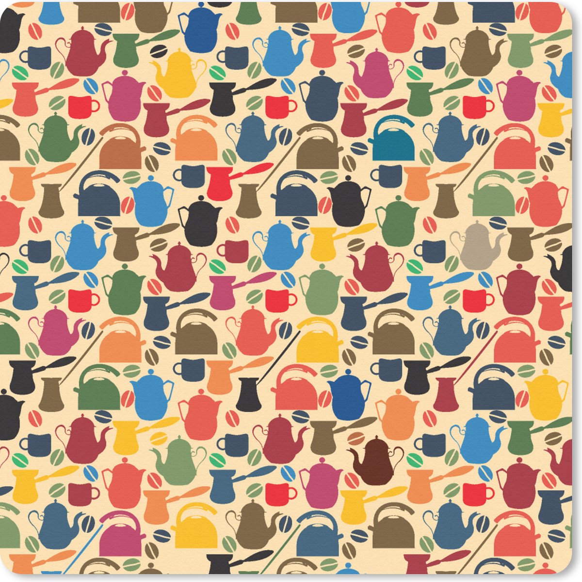 Muismat 20x20 cm - Mousepad Patronen - Koffie - Theepot - Retro - Muismatten