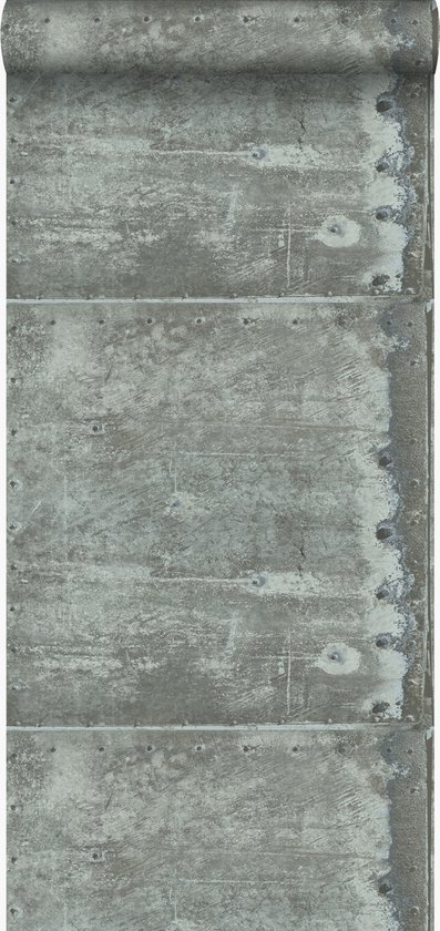 Origin Wallcoverings behangpapier grote verweerde roestige metalen platen met klinknagels licht lagunegroen - 337228 - 53 cm x 10,05 m