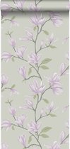 Papier peint Origin Magnolia vert de mer et lilas violet - 347051-53 x 1005 cm