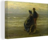 Canvas Schilderij Moeder en kind aan zee - schilderij van Jozef Israëls - 30x20 cm - Wanddecoratie