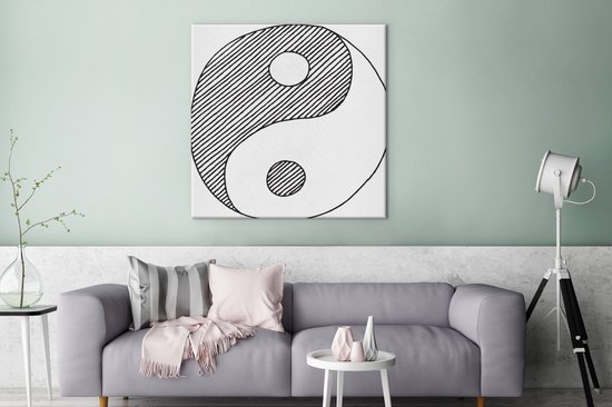 Une illustration d'une toile du logo Yin et Yang esquissée 90x90 cm - Tirage photo sur toile (Décoration murale salon / chambre)
