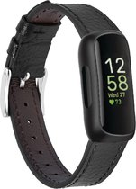 YONO Leer Bandje geschikt voor Fitbit Inspire 3 - Vervangende Lederen Armband - Zwart