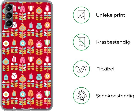 Coque Samsung Galaxy S21 Plus - Motifs - Fleurs - Rétro - Rouge - Étui de téléphone en Siliconen