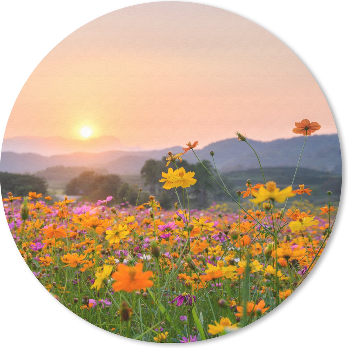 Muismat rond 40x40 cm - Mousepad Bloemen - Zonsondergang - Berg - Ronde muismatten