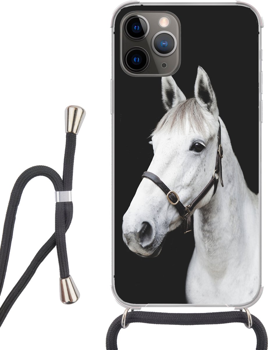 Telefoonhoesje Geschikt voor iPhone 11 Pro - Paard - Halster - Wit - Siliconen - Crossbody - Backcover met Koord - Telefoonhoesje met koord - Hoesje met touw Telefoonhoesje
