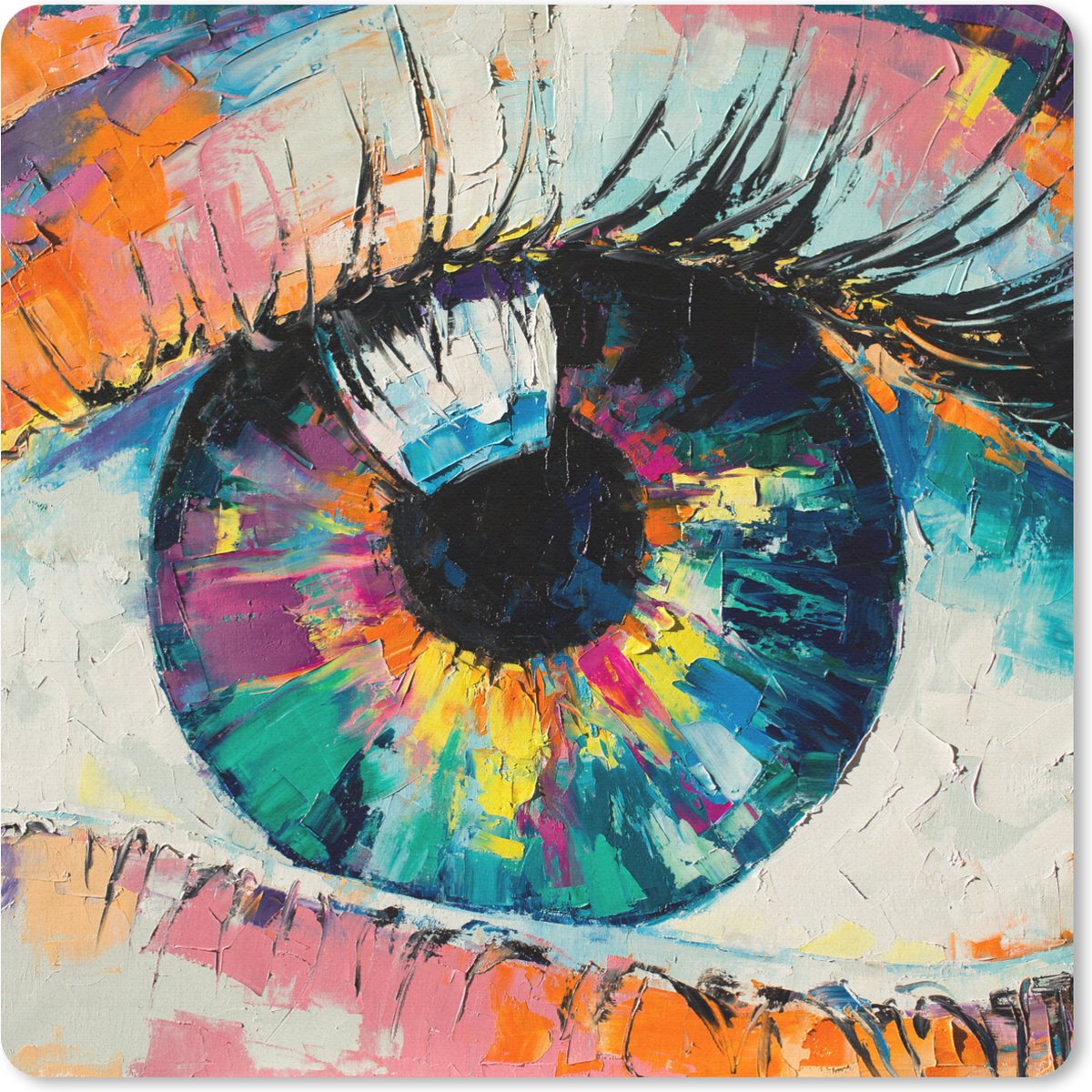 Muismat 30x30 cm - Mousepad Schilderij - Olieverf - Oog - Kleuren - Muismatten