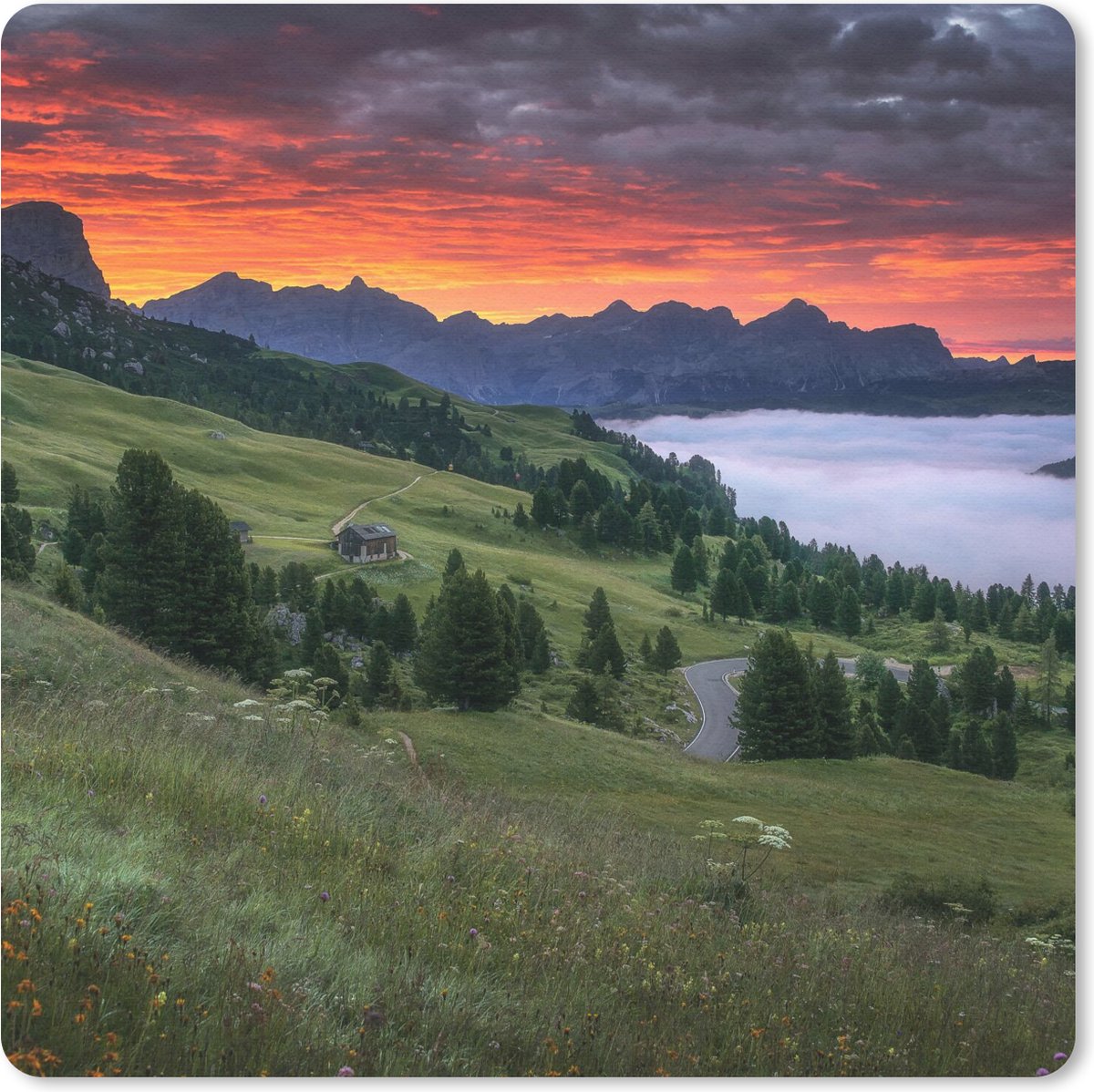 Muismat 30x30 cm - Mousepad Gras - Bergen - Avond - Muismatten