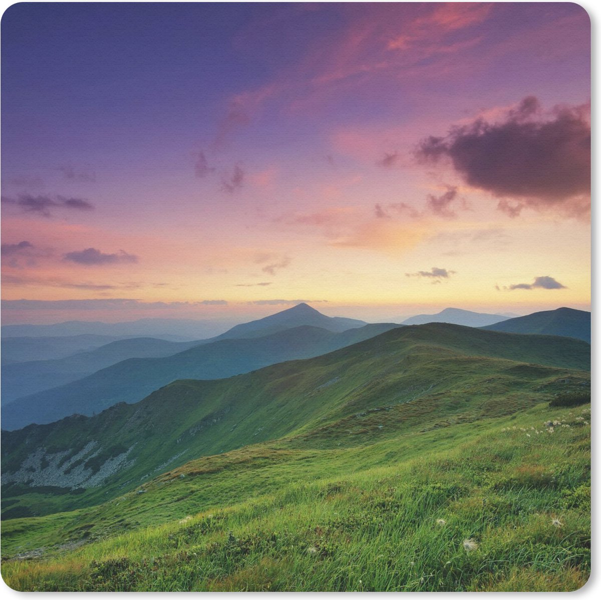 Muismat 20x20 cm - Mousepad Berg - Gras - Landschap - Avond - Muismatten