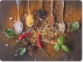 Muismat Groot - Lepels - Kruiden - Chilipeper - Specerijen - Zout - 40x30 cm - Mousepad - Muismat