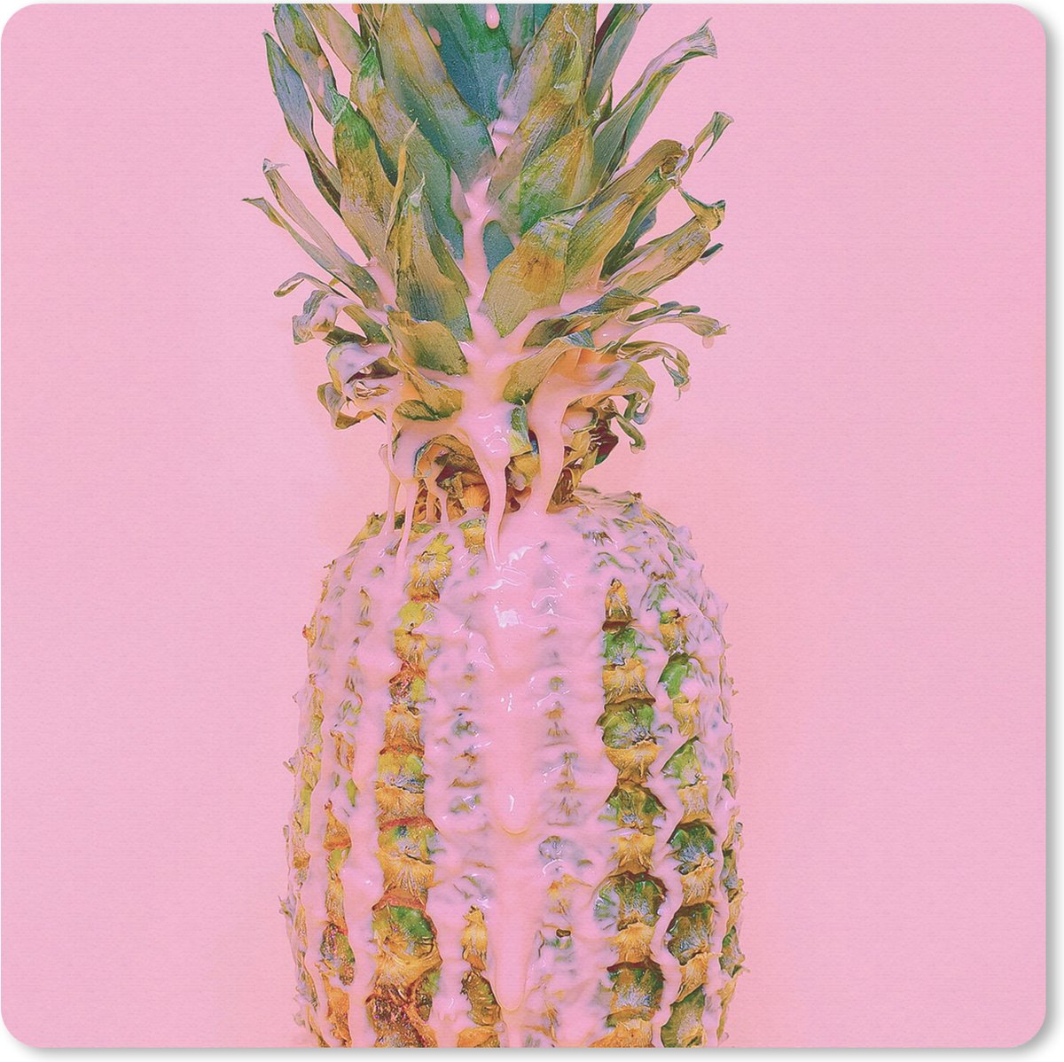 Muismat 20x20 cm - Mousepad Verf - Ananas - Roze - Zomer - Muismatten