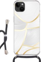 Geschikt voorApple Iphone 14 Plus - Crossbody Case - Abstract patroon met gouden lijnen - Siliconen - Crossbody - Backcover met Koord - Telefoonhoesje met koord - Hoesje met touw