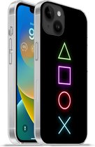 Geschikt voorApple Iphone 14 Plus - Soft case hoesje - Gaming - Neon - Console - Zwart - Controller - Gamen - Siliconen Telefoonhoesje
