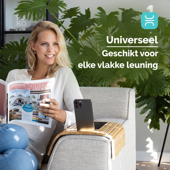 Plateau d'accoudoir Tuko - Bamboe - Flexible - Antidérapant - Support de téléphone - Organiseur - Rectangle Dienbled - Plateau carré