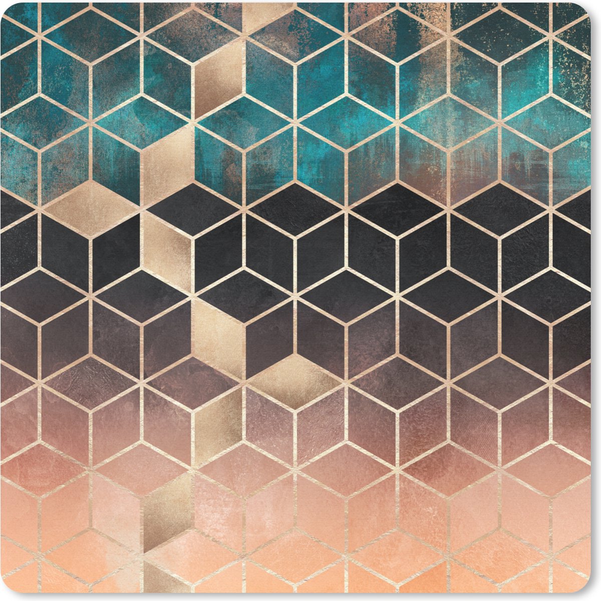 Muismat 30x30 cm - Mousepad Abstract - Kubus - Goud - Patronen - Luxe - Muismatten