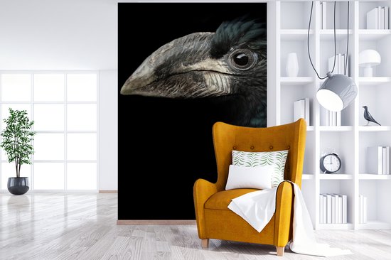 Behang - Fotobehang Vogel - Portret - Neushoornvogel - Zwart - Dieren - Breedte 160 cm x hoogte 240 cm