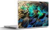 Laptop sticker - 14 inch - Veren - Pauwveren - Pauw - Blauw - Kunst - 32x5x23x5cm - Laptopstickers - Laptop skin - Cover