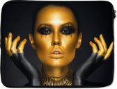 Housse pour ordinateur portable 17 pouces - Femme - Portrait - Or - Luxe - Zwart - Housse pour ordinateur portable