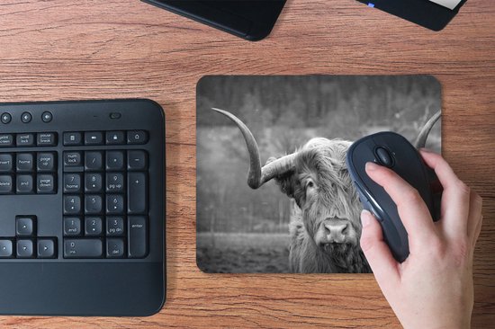 Muismat 23x19 cm - Mousepad Schotse Hooglander - Koeienkop - Landschap - Natuur - Koe - Muismatten