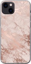 Geschikt voor iPhone 13 hoesje - Marmer print - Roze - Luxe - Marmer printlook - Glitter - Design - Siliconen Telefoonhoesje