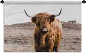Tapisserie - Tissu mural - Highlander écossais - Paysage - Vache - Marron - Animaux - Nature - 150x100 cm - Tapisserie