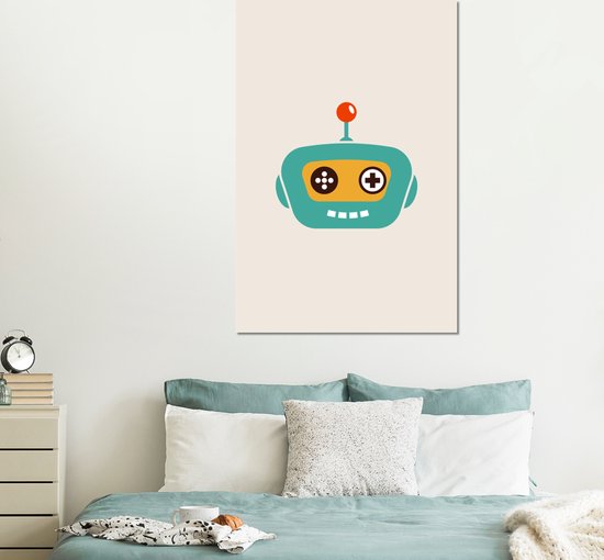 Décoration murale Métal - Peinture Aluminium Industriel - Robot - Visage - Antenne - Technologie - Garçon - Enfant - 100x150 cm - Dibond - Photo sur aluminium - Décoration murale industrielle - Pour le salon/chambre