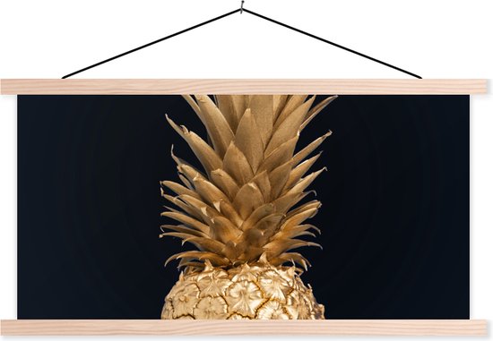 Posterhanger incl. Poster - Schoolplaat - Ananas - Goud - Verf - Zwart - Fruit - Luxe - 150x75 cm - Blanke latten