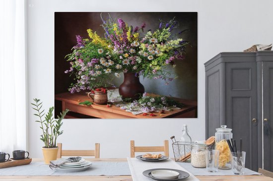 Toile Peinture Fleurs - Tableau - Nature Morte - 160x120 cm - Décoration murale XXL