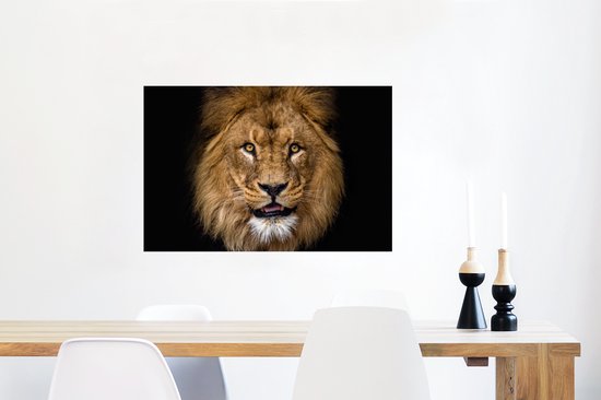 Poster Lion - Portrait - Zwart - Animaux - 90x60 cm