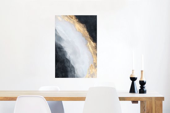 Poster Abstract - Verf - Goud - Zwart - Marmer - 40x60 cm