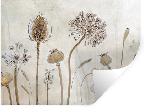 Stickers muraux - Sticker Foil - Fleurs - Aquarelle - Nature Morte - Marron - Vintage - 40x30 cm - Film Adhésif - Stickers muraux Muraux Chambre Enfant - Papier Peint Auto Adhésif