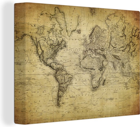 Foto: Canvas schilderij oude wereldkaart 120x90 kamer decoratie accessoires schilderijen wereld kaart woonkamer vintage world map wanddecoratie slaapkamer muurdecoratie keuken wanddoek interieur woondecoratie woonaccessoires