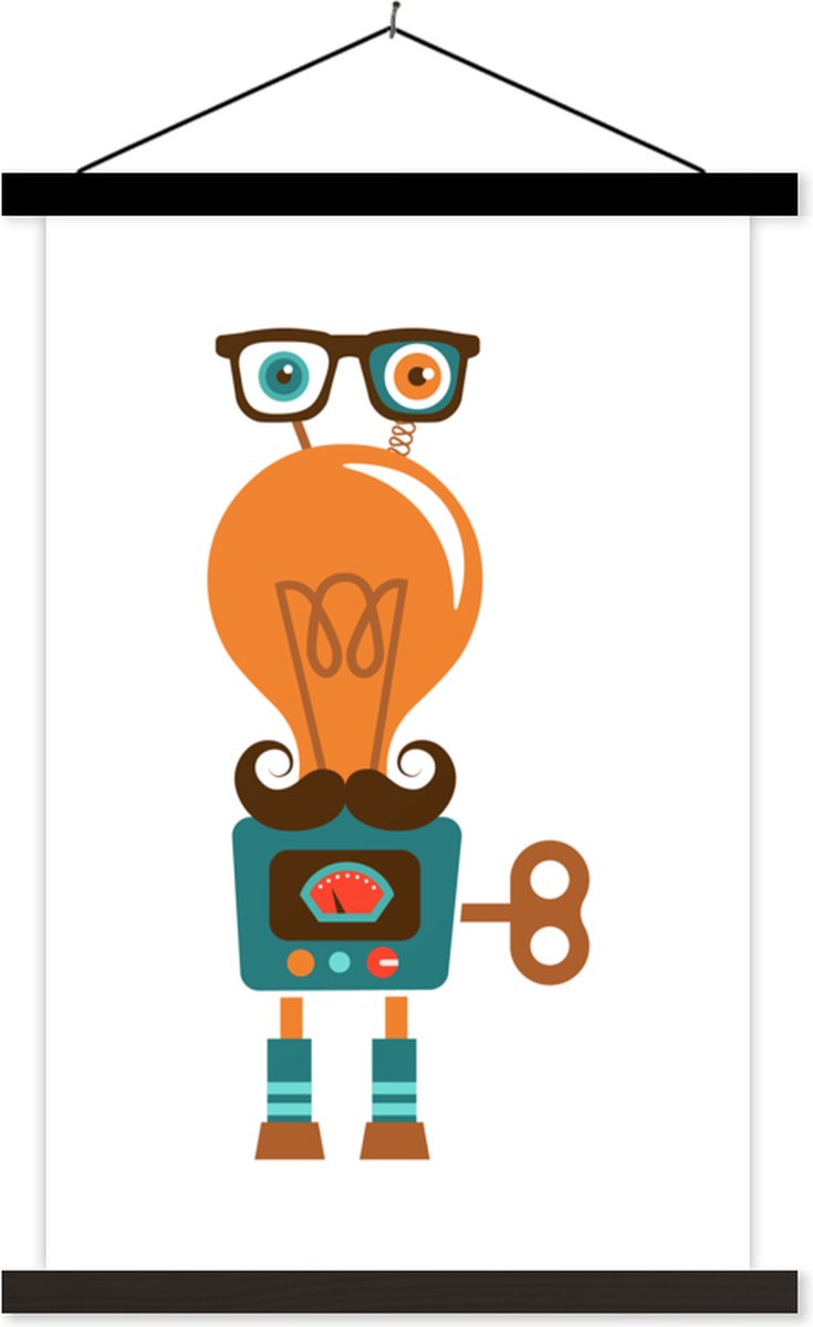 Schoolplaat kinderen - Muurdecoratie kinderkamer - Robot - Bril - Gloeilamp - Snor - Schoo