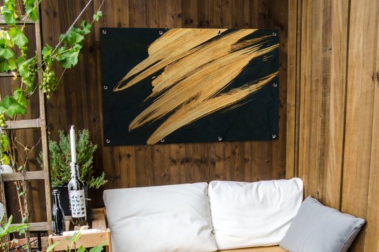 Affiche jardin - Toile jardin - Posters de jardin extérieur - Goud - Peinture - Rayures - Luxe - Abstrait - 120x80 cm - Jardin